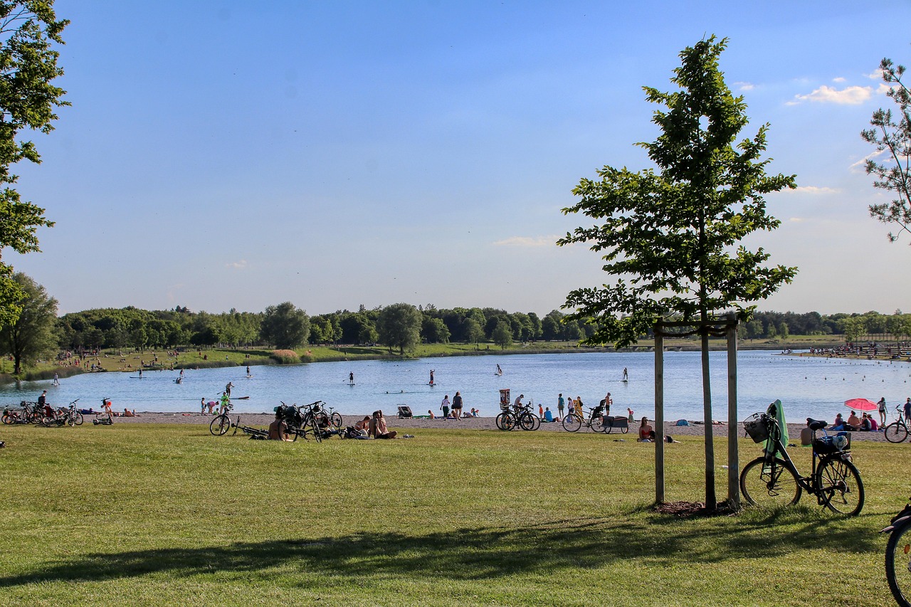 Riem, nature, munich, lake, to bathe, meadow, industrial fair, park, green, grass, pond, swimming pond, swim, summer