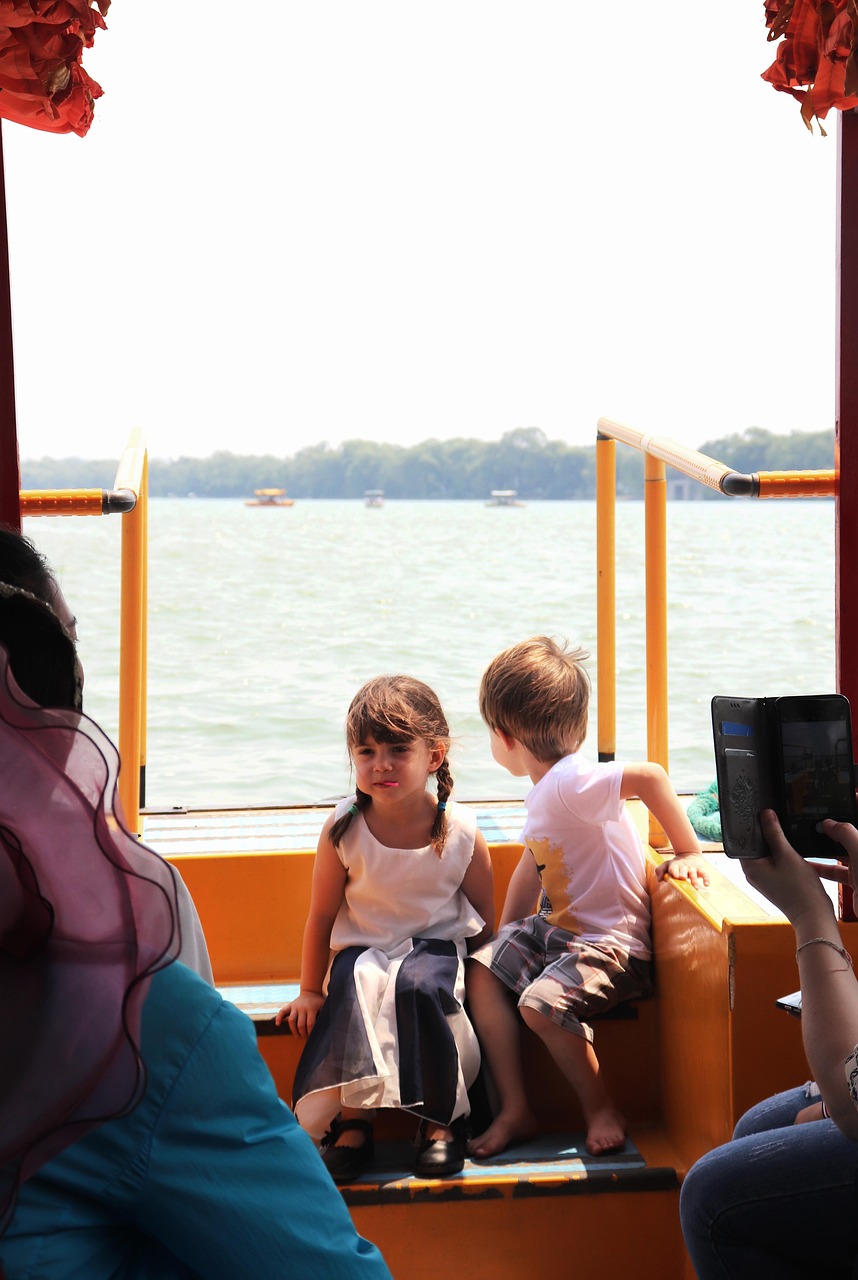 Children, kids, siblings, friends, ship, boat, nature, lake, summer, trip, vacation