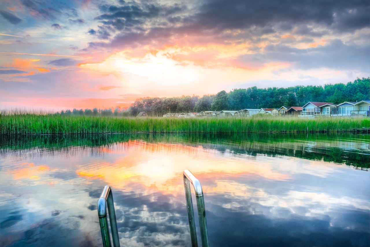Natural pool, lake, netherlands, sunset, green, reflection, water, pool, nature, summer, outdoor, park, swimming