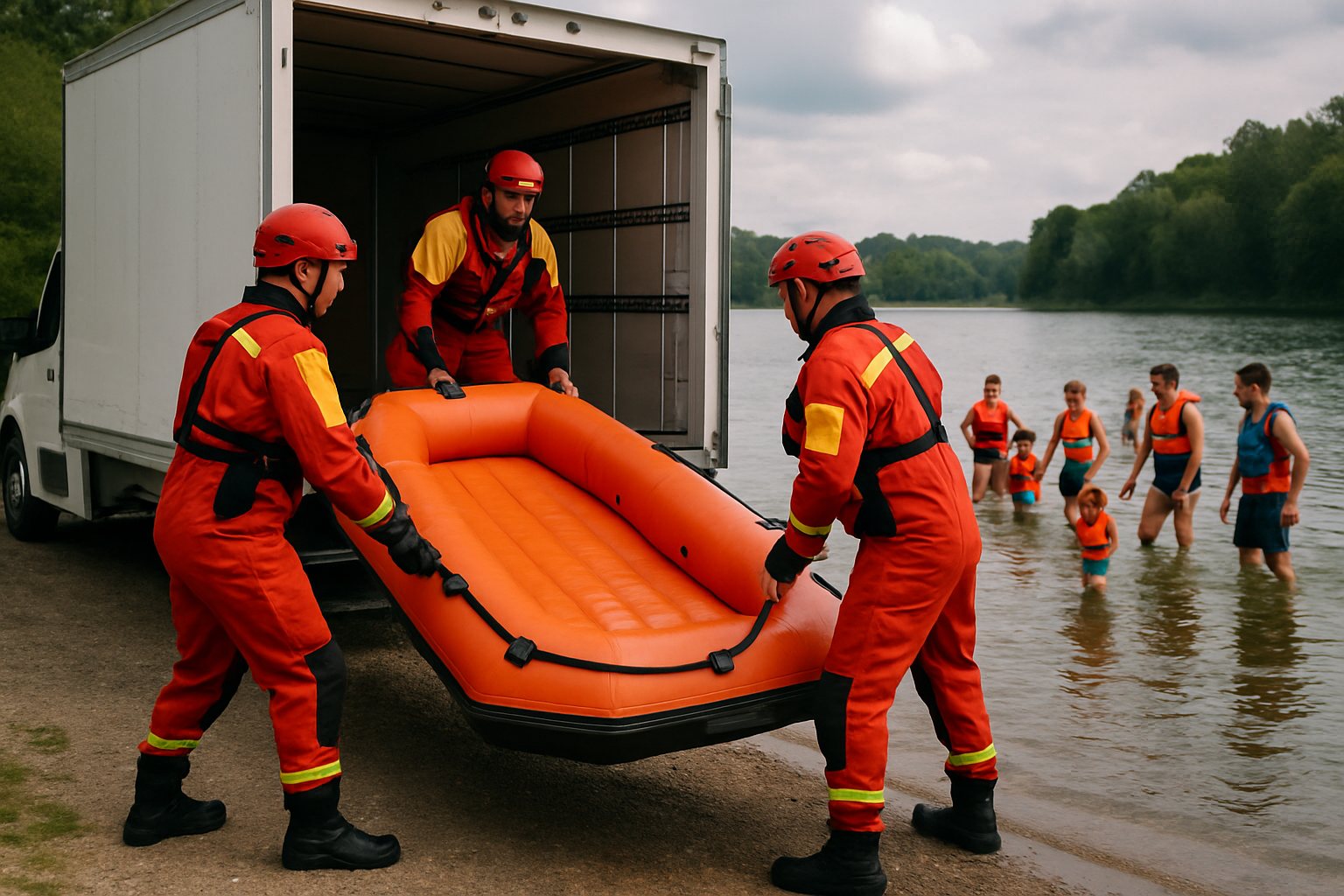 Emergency crew with an inflatable platform