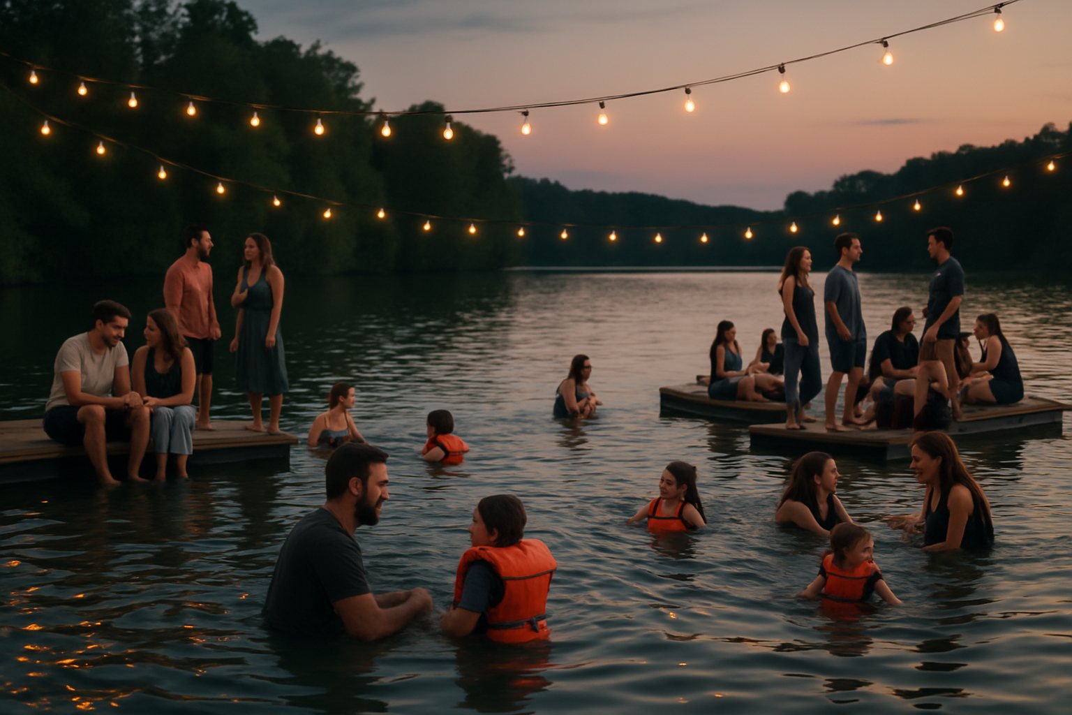 Evening event on floating platforms