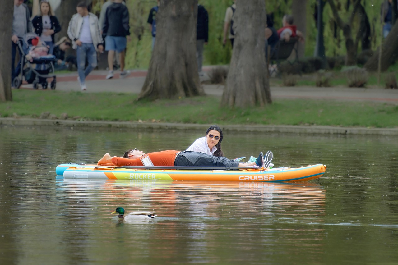 Boat, couple, floating, lake, relaxing, duck, swimming, park, nature, people, walking, water, lifestyle
