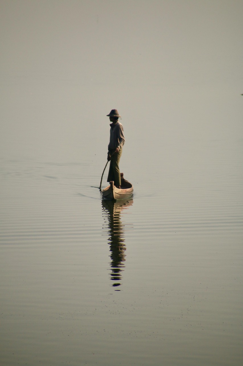 Fisherman, boat, lake, man, fishing, nature, vessel