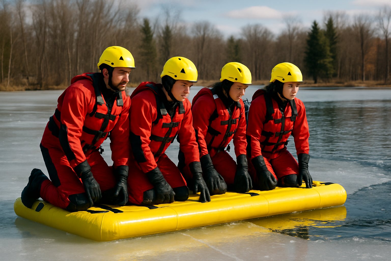 Rescue crew training on ice