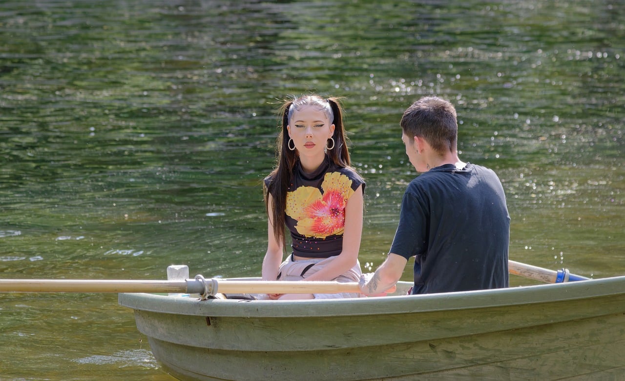Friends, people, young, girl, princess, boy, casual, relaxing, boat, lake, park, sunny, nature, lifestyle